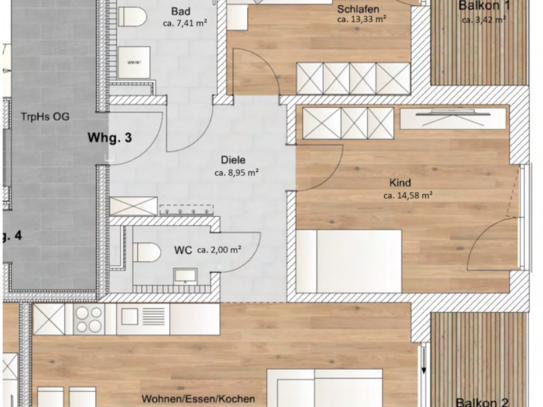 Lichtdurchflutete 3-Zimmer-Wohnung mit Einbauküche und großem Balkon