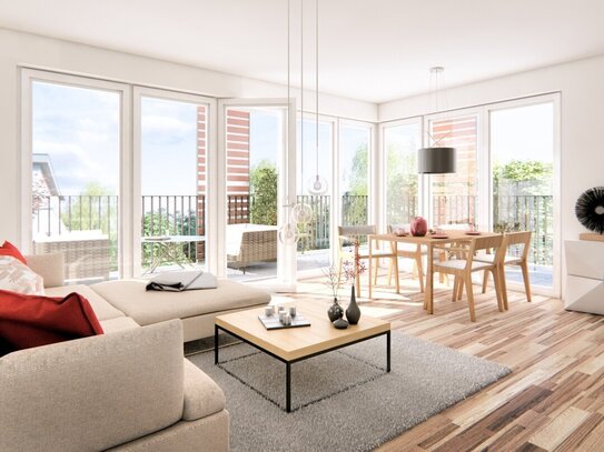 "Friedrichspark": Großer sonniger Südwestbalkon mit 24 m², zwei Tageslichtbäder, 1.OG, KfW 55!