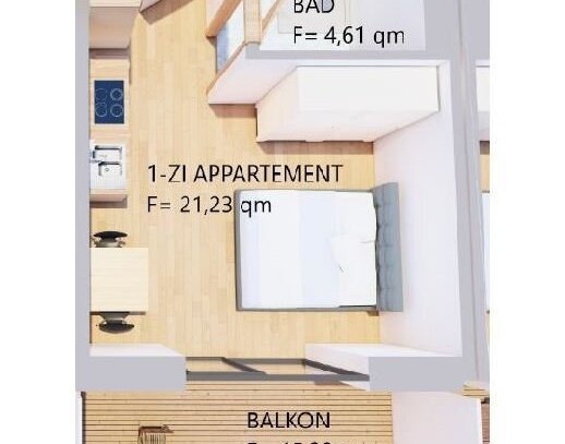 Möbliertes, helles 1-Zimmer-Appartement mit Balkon im 2.OG in Kaufbeuren