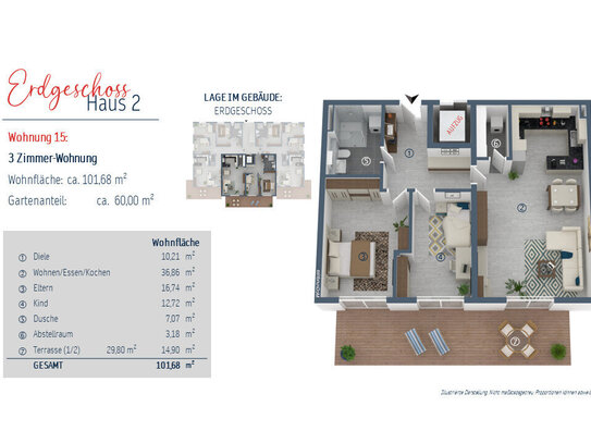 Ideal geschnittene 3-Zimmer-Gartenwohnung