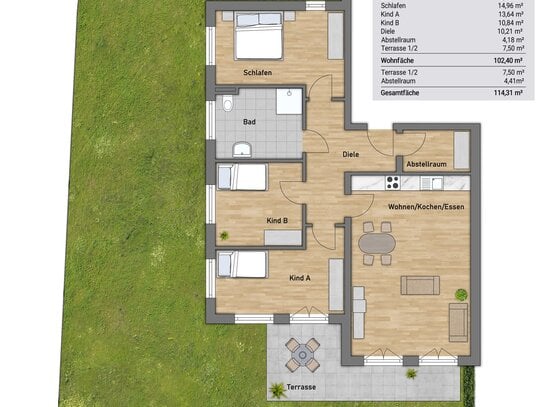 Familienfreundliche Gartenwohnung mit großem Privatgarten