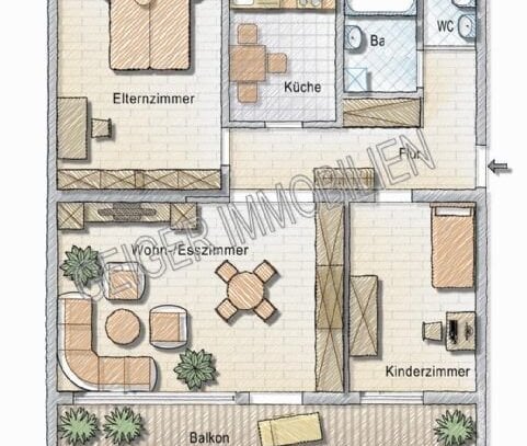 Attraktive 3-Zimmer-Wohnung mit Balkon und Garage