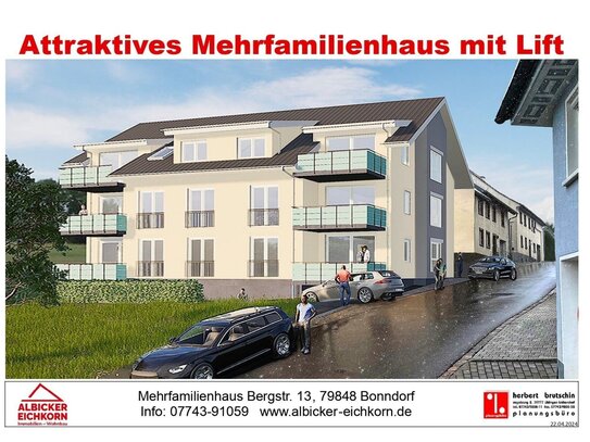 3 Zi. EG mit Balkon ca. 86 m² - Wohnung 2 - Bergstr. 13, 79848 Bonndorf-Neubau mit Lift-klimafreundlich KFN-KFW297+298