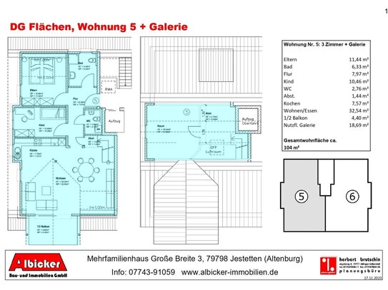 3 Zi. + Galerie DG mit Balkon ca. 104 m² mit Lift, Klimafreundlicher Neubau- Jestetten Altenburg