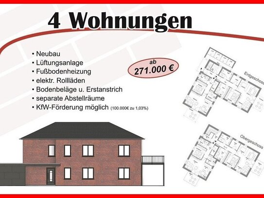 Energieeffizienter Neubau von vier Eigentumswohnungen in Barrien bei Syke