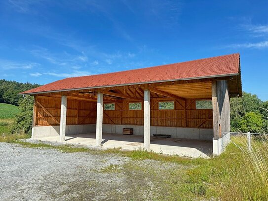 Grattersdorf: Hochwertige Maschinenhalle m. Holzlagerplatz u. ca. 4.090 m2 Streuobstwiese