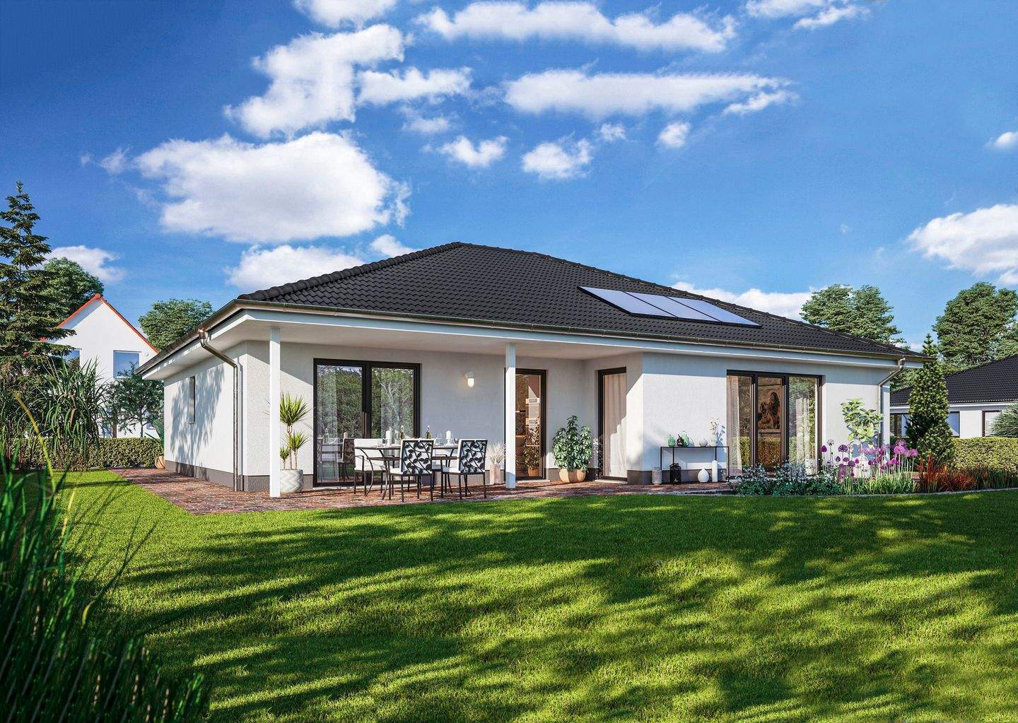 Winkelbungalow, Preis inkl. Grundstück, massiv gebaut