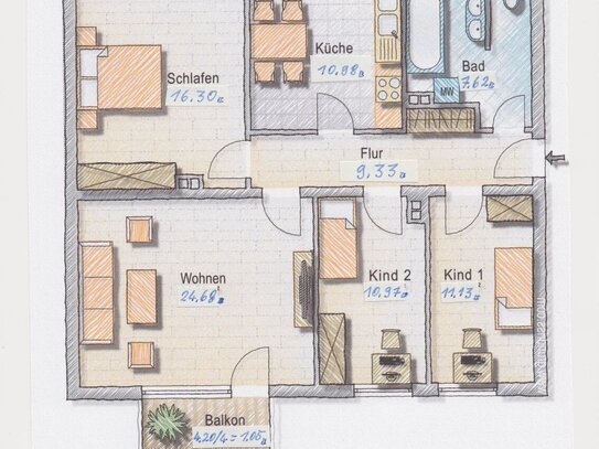 4-ZKB mit Balkon und TG-Stellplatz in Steppach zur Eigennutzung