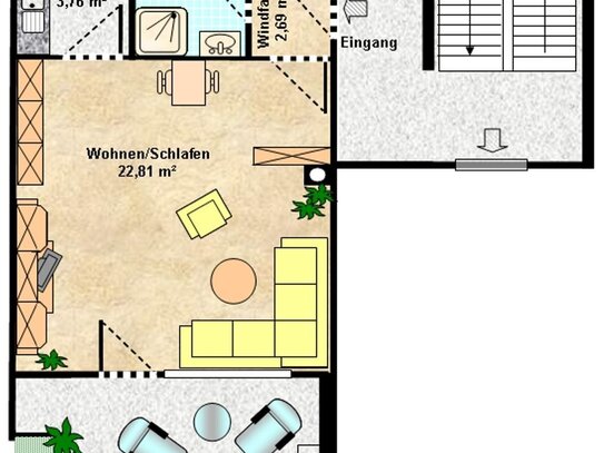 Zentral Wohnen! 1-Zimmer-Erdgeschoss-Wohnung mit Tiefgaragenstellplatz, Hofmannstr.