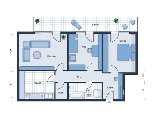 Gut vermietet und provisionsfrei: 3 Zi. Wohnung - 90 qm - Balkon und TG Stutensee-Blankenloch