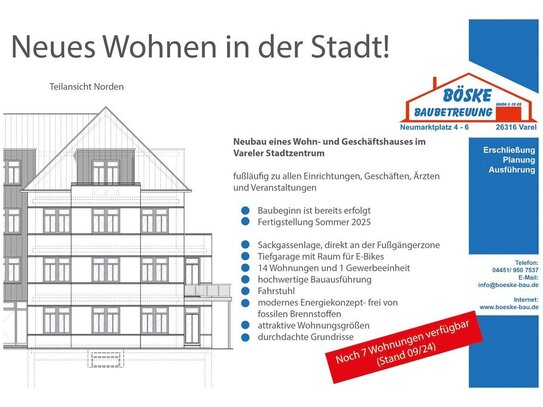 Neues Wohnen in der Stadt! Neubau im Vareler Stadtzentrum! Noch 7 Wohnungen verfügbar!