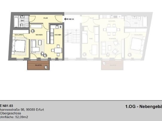 2 Raum Wohnung im Nebengebäude in ruhigerer Lage