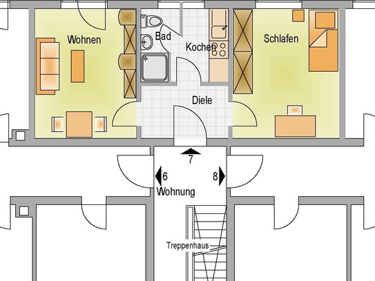 42qm Apartment mit Küche und Balkon