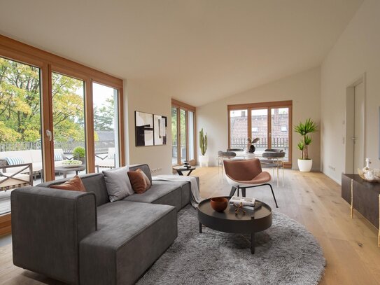 Penthouse in ruhiger Lage mit großer Dachterrasse. Natur im Blick.