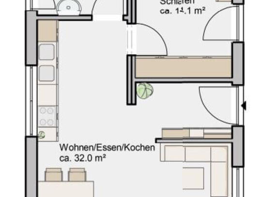 Voll möblierte, attraktive, moderne, helle ,2 Zimmerwohnung