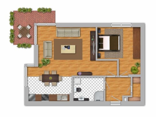 Schöe, ruhige 2-Zmmer-EG-Wohnung mit Terrasse in MD-Hopfengarten (GR 42/WE 30)