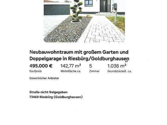 Neubauwohntraum mit großem Garten und Doppelgarage in Riesbürg/Goldburghausen