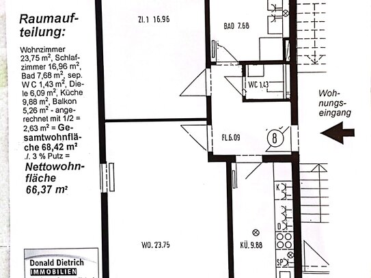 Leimen-Stadt, frei ab 1. April 2025 gut ausgest. 2 ZKB-Whg. Nr 8 Bj.1995, Balkon, 1 KFZ-Stellpl. Miete 680.-€ zzgl. NK…