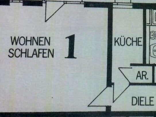 1-Zimmer-Eigentumswohnung mit Bad und separater Küche, in ruhiger Lage von Düsseldorf-Wersten.