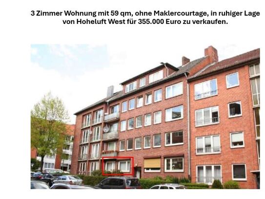 3 Zimmer Wohnung mit 59 qm ohne Maklercourtage in ruhiger Lage von Hoheluft-West