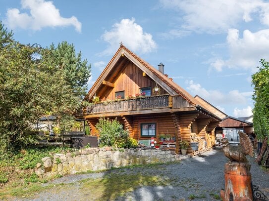 Liebevoll gepflegtes Blockhaus mit ca.155 m² Wohnfläche und Garten mit Naturteich in Schönfließ