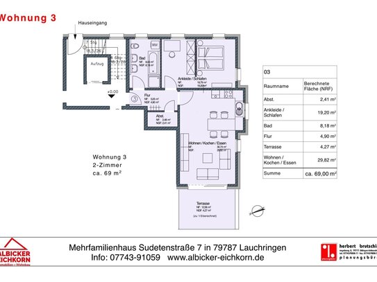 2 Zi. EG mit Terrasse ca. 69 m² - Wohnung 3 - Sudetenstr. 7, 79787 Lauchringen - Neubau