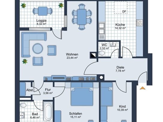 4 Zimmerwohnung Stutensee-Blankenloch 98 m² mit Loggia im DG, TG Stellplatz z.Zt. gut vermietet