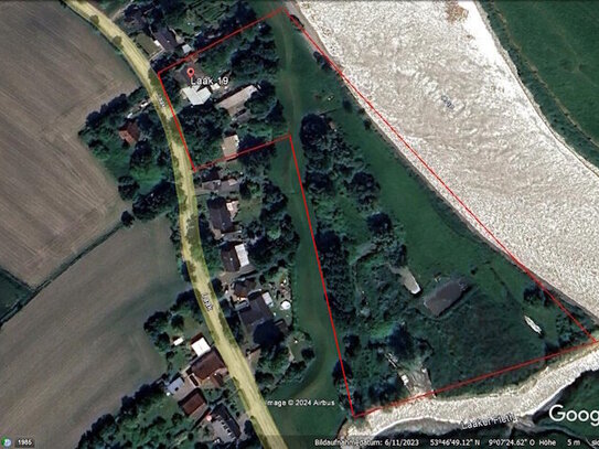 Geversdorf/Oberndorf: 16323 m² Vordeichsgelände mit Bootssteg / Pferdehaltung möglich