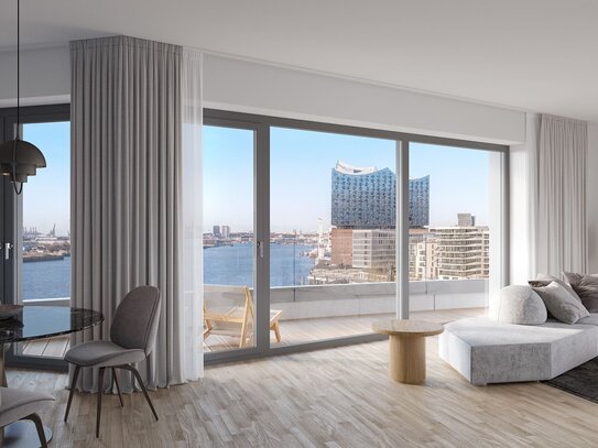 Harmonie am Wasser: Neubauwohnung mit Panoramablick auf die Elbphilharmonie und den Grasbrook Hafen