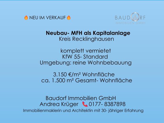 STILLE VERMARKTUNG! Neubau- MFH als Kapitalanlage im Kreis Recklinghausen