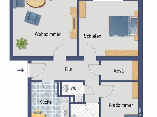 Modernisierte Wohnung ab sofort bezugsfrei - Beispielmöblierung