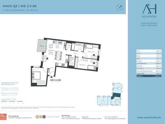 Großzügig geschnittene 4-Zi.-Whg. mit Balkon in Tübingen-Lustnau