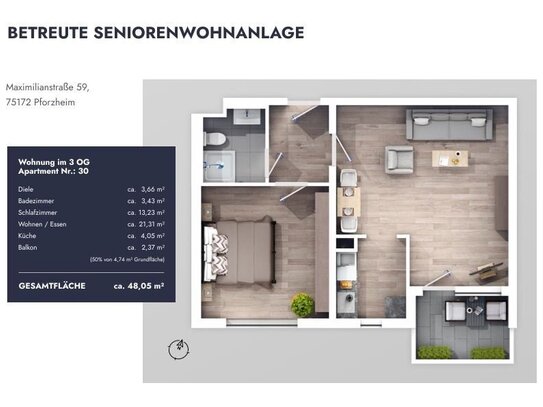 2-Zimmer-Wohnung für Senioren (60+) im Herzen Pforzheims