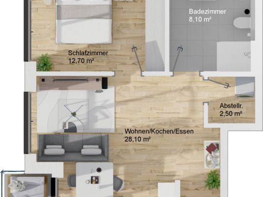 Haus B, Wohnung 18, Obergeschoss, 2-Zimmer