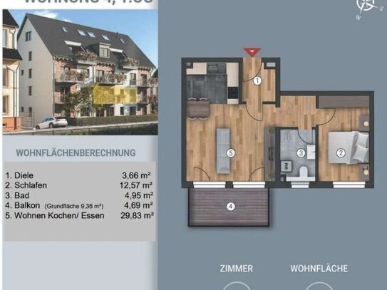 Neubau 2021: Zentrale 2-Zimmer-Wohnung (55,70 m²) in Nürnberg-Eibach