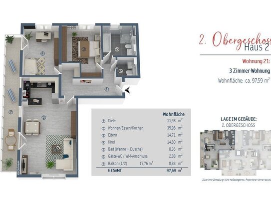 Familienwohnung im 2.OG mit XL-Balkon, Bad mit Wanne+Dusche und Gäste-WC