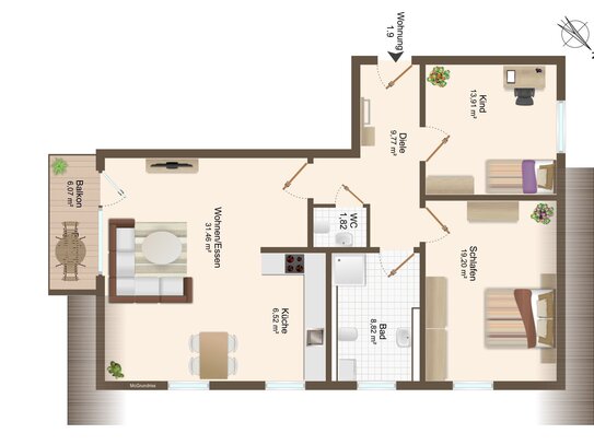 Traumhafte 3-Zimmerwohnung im DG mit perfekter Grundrissgestaltung