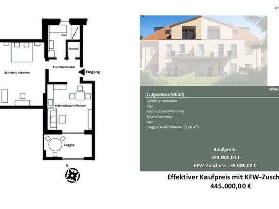 2 ZKB Dachgeschosswohnung mit zus. Arbeitsplatz, Loggia und Weitblick (WE5.1)