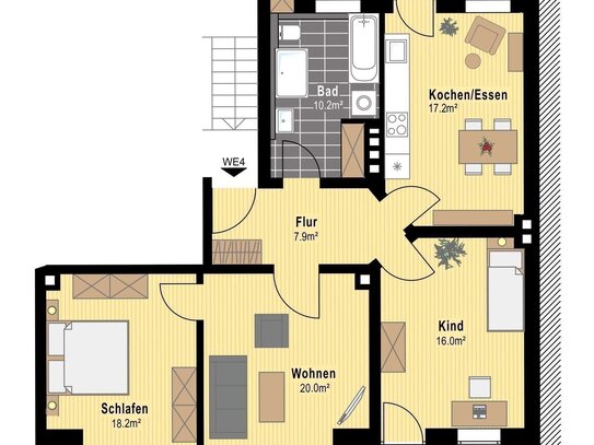 Zentral in Kiel, nur 1,5km bis zum Schwedenkai: 4-Zimmer-Wohnung, 2 Balkone, 1.OG