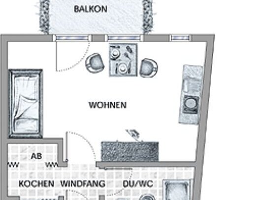 1-Zi-Appartment möbliert mit Balkon / zentrale Lage