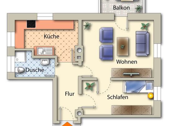 UNI-NÄHE ! -Helle, zentrale 2- Zimmerwohnung in ruhiger Wohnlage von Würzburg -Grombühl