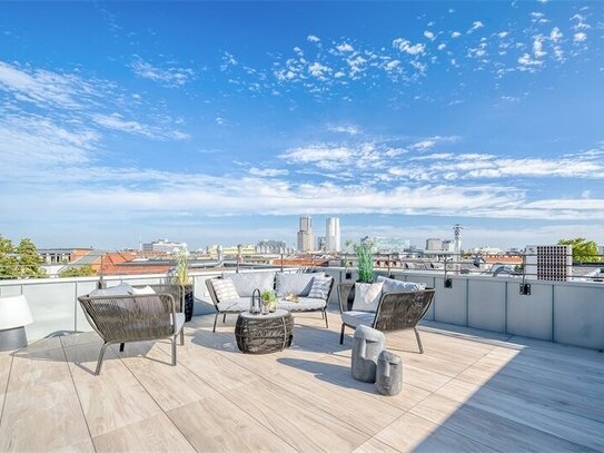 Traumblick, Raumblick: Neubau-Dachgeschoss am Savignyplatz mit Ontop-Terrasse