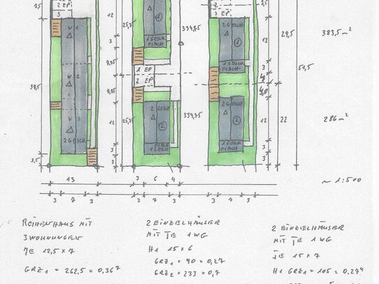 Wir bieten Ihnen ein Baugrundstück für den Bau von 1-2 Einfamilienhäusern, einem Doppelhaus oder sogar 3 Reihenhäusern.…