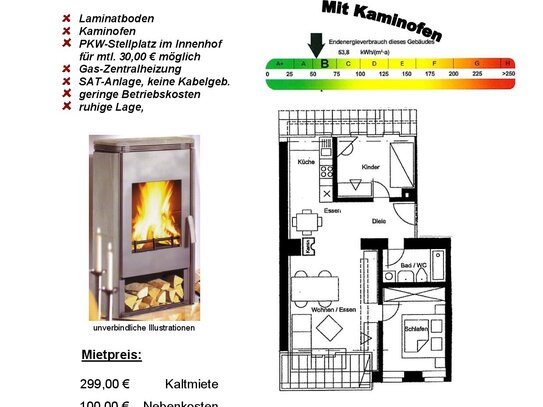 schöne 3 Raum-Wohnung mit Kaminofen & Stpl. im Innenhof / Gemarkung Gablenz