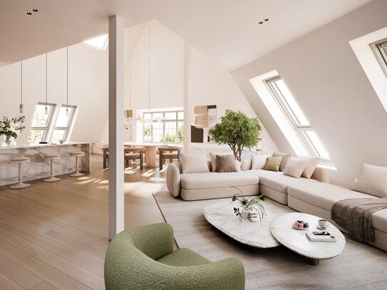 160 m², 5,80 m Raumhöhe, Panoramadachterrasse: Ultimatives Penthouse-Erlebnis in Friedenau