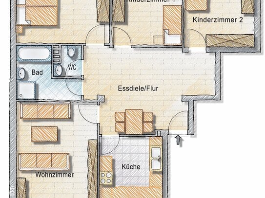 Helle 4-Zimmerwohnung mit EBK, Balkon und KFZ-Stellplatz in Nürnberg Schweinau