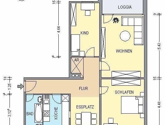 **MODERNISIERTE 3 ZIMMER WOHNUNG MIT BALKON UND NEUEM DUSCHBAD**