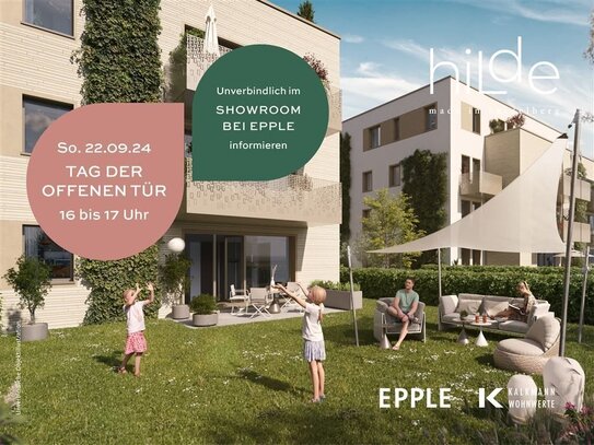 Kleine Hausgemeinschaft: moderne 4-Zimmer-Wohnung mit zwei Bädern & Balkon zum Quartierspark.