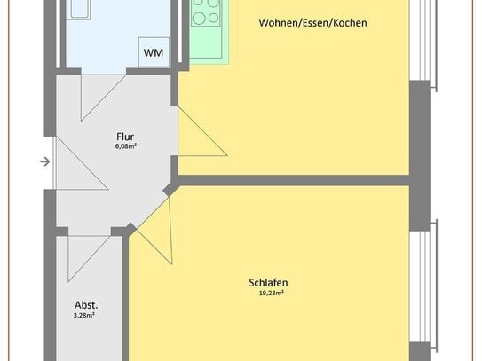 Neue 1 Zimmer-Wohnung im 1. Obergeschoss