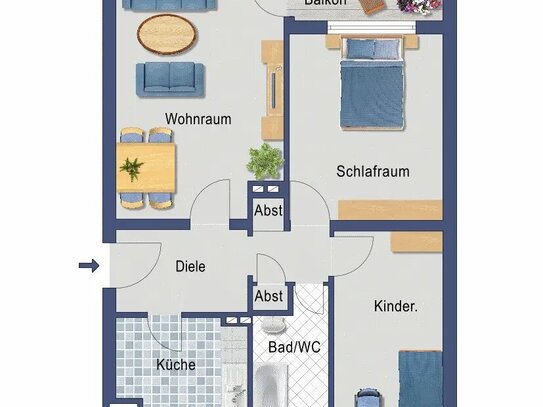 Kapitalanlage 3-Zimmer Wohnung | Sonnenbalkon | Provisionsfrei